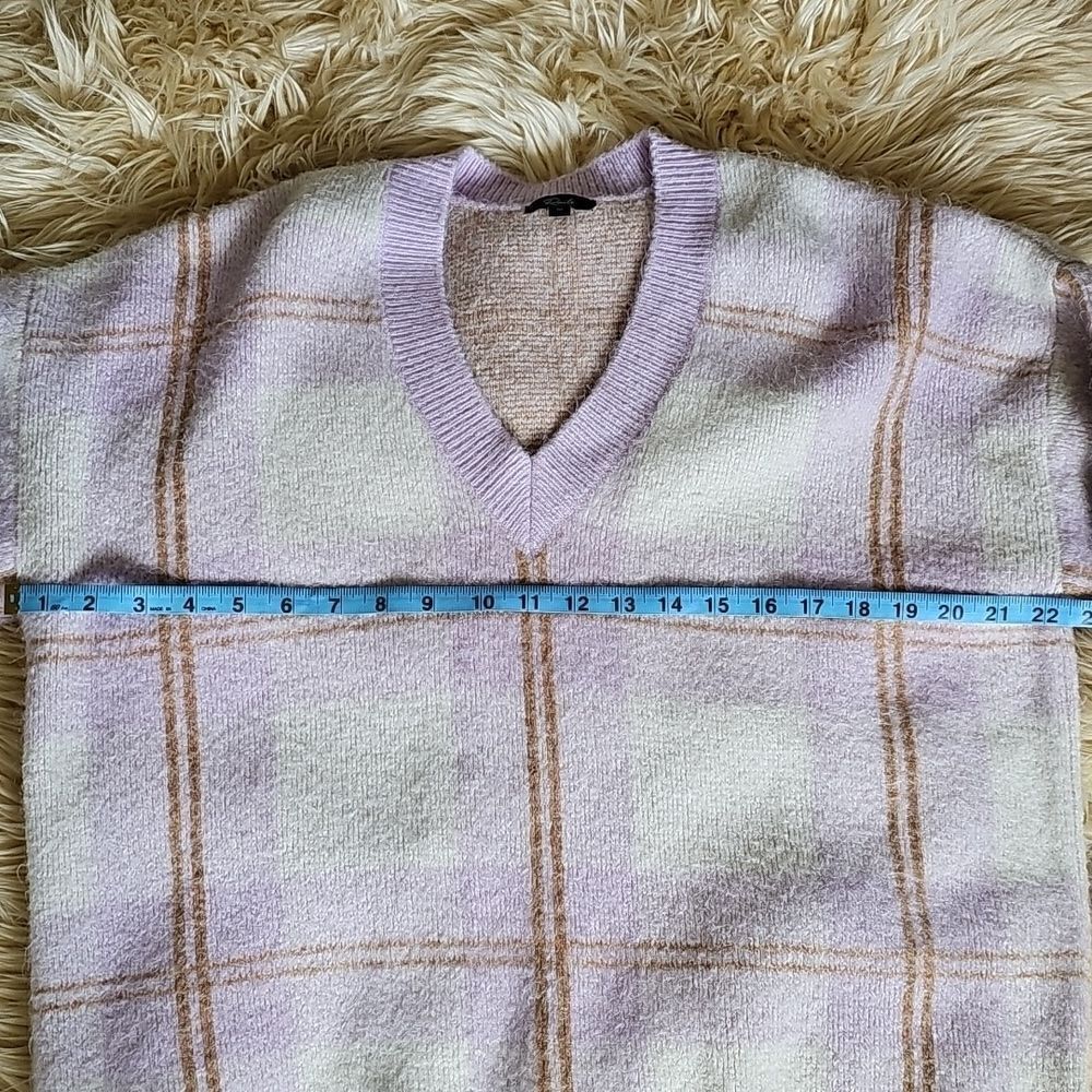 Rails Colleen Plaid Oversized Mohair Purple Plaid V Neck Sweater Medium - Picture 5 of 5